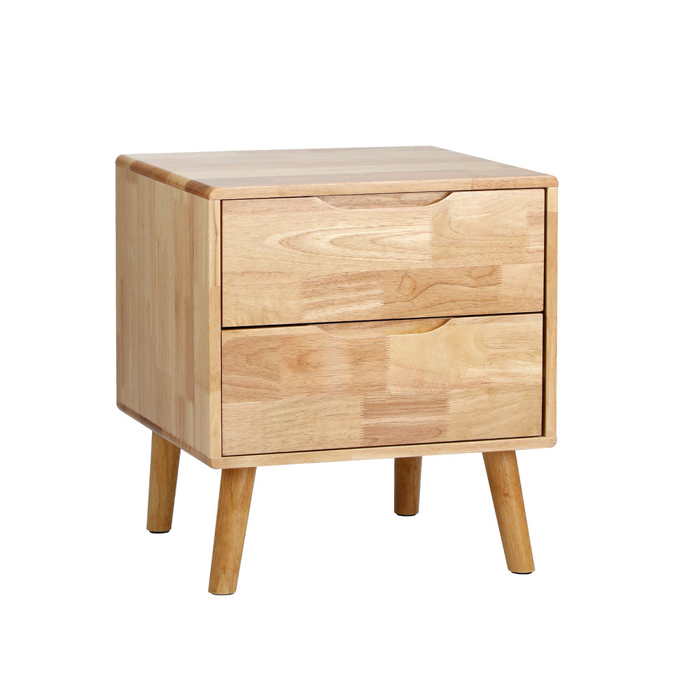 Solid Wood Bedside Table 2 Drawers Natural | HomeAndLiving