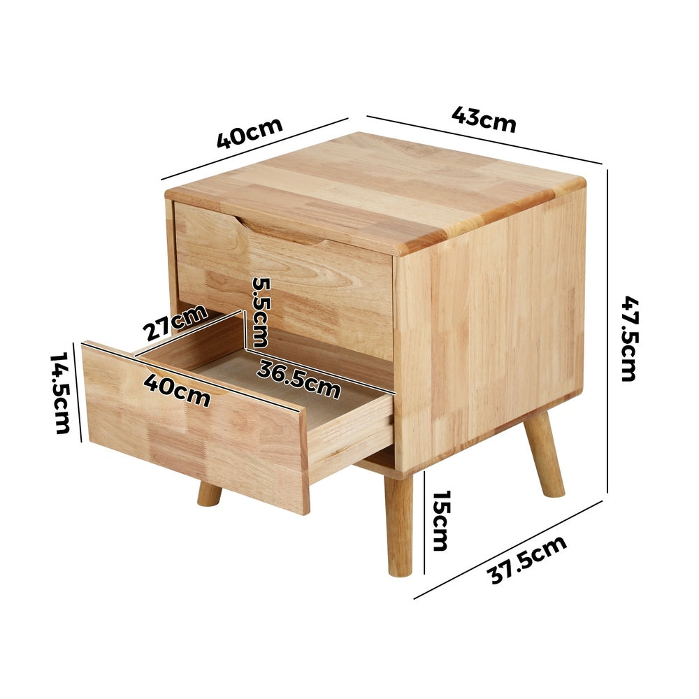 Solid Wood Bedside Table 2 Drawers Natural | HomeAndLiving