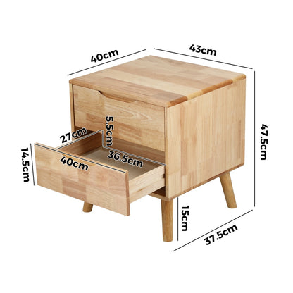 Solid Wood Bedside Table 2 Drawers Natural | HomeAndLiving