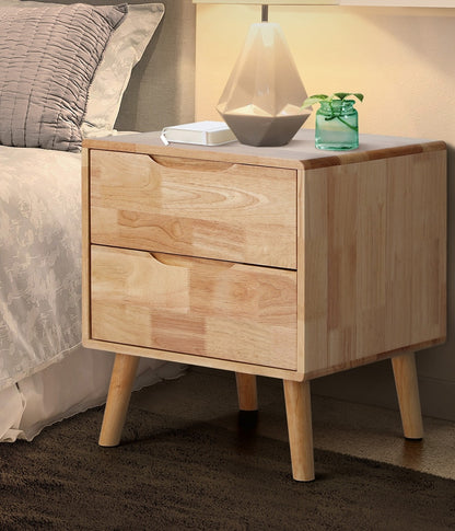 Solid Wood Bedside Table 2 Drawers Natural | HomeAndLiving