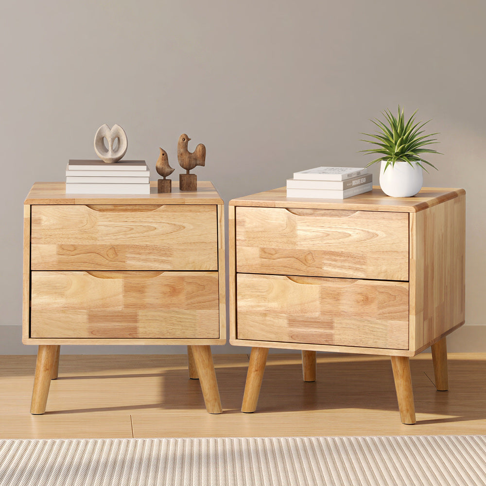 Bedside Tables Set 2 Drawers Natural Wood | HomeAndLiving