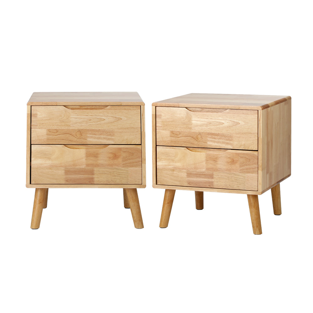 Bedside Tables Set 2 Drawers Natural Wood | HomeAndLiving - 2