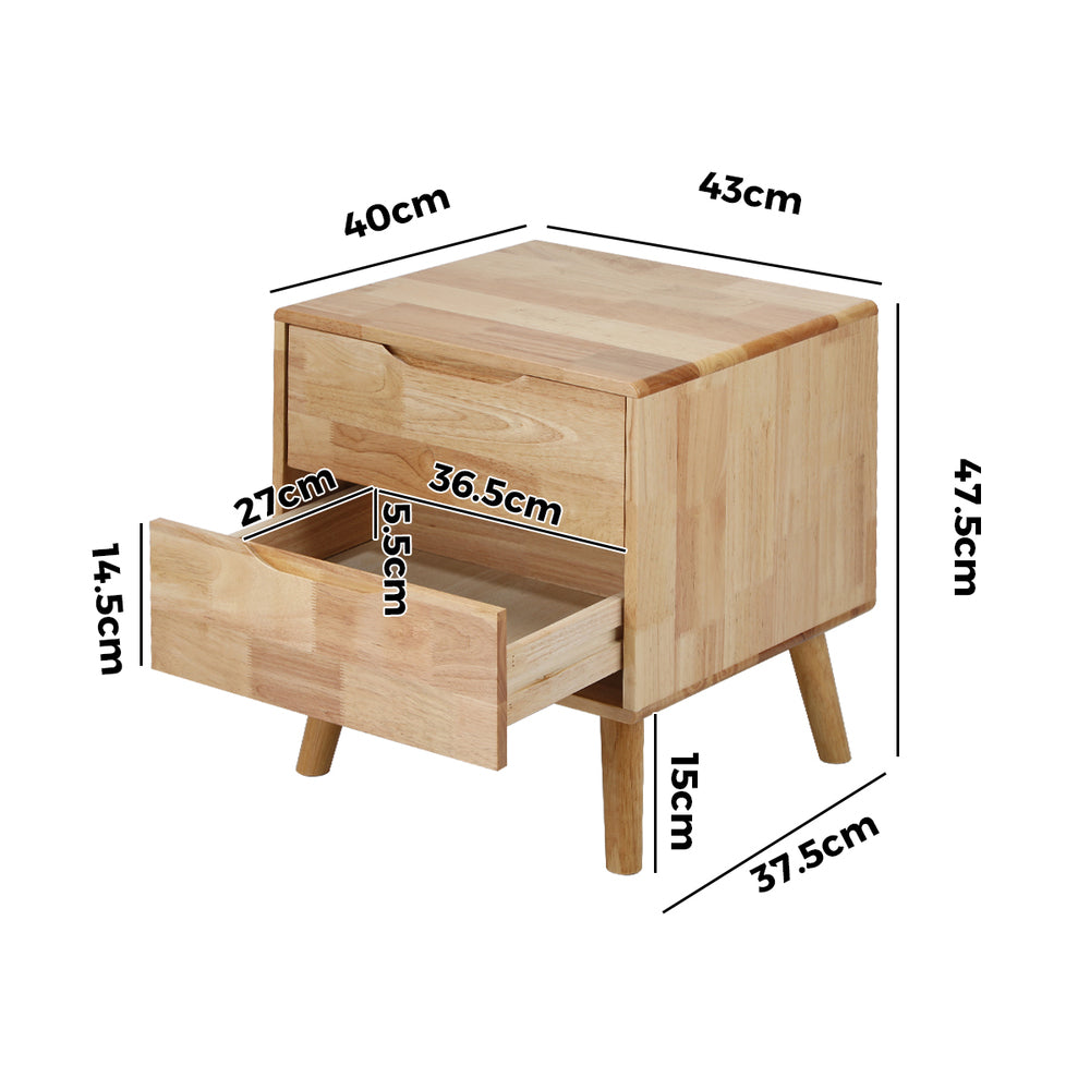 Bedside Tables Set 2 Drawers Natural Wood | HomeAndLiving - 7