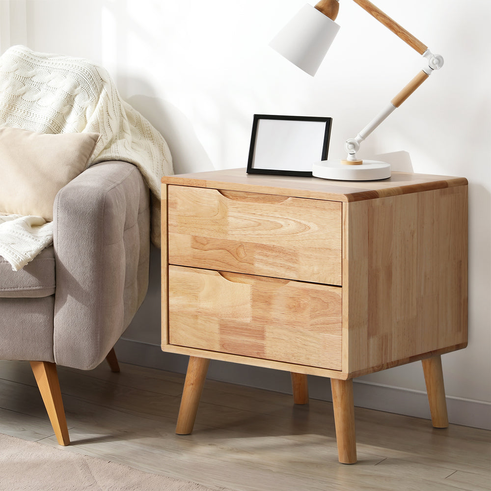Bedside Tables Set 2 Drawers Natural Wood | HomeAndLiving - 4