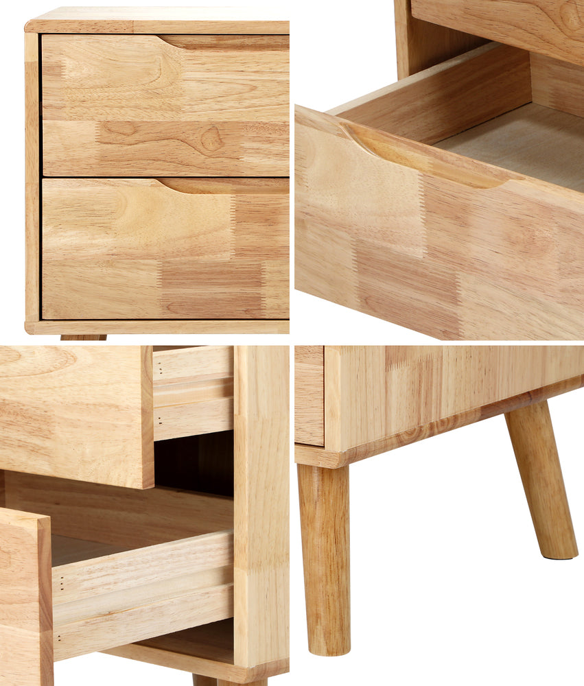 Bedside Tables Set 2 Drawers Natural Wood | HomeAndLiving - 10