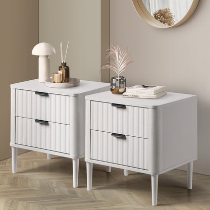 2x Bedside Table 2 Drawers Nightstand White