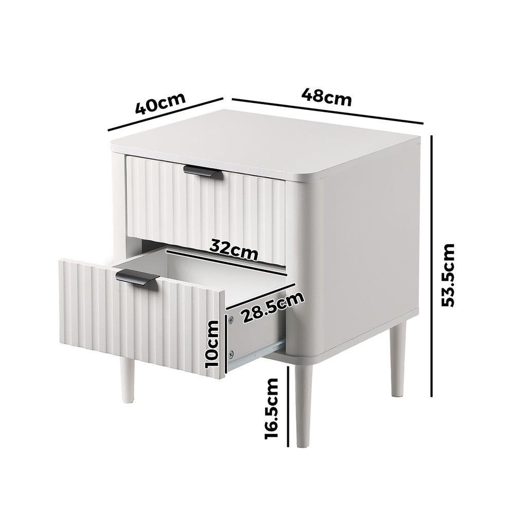 2x Bedside Table 2 Drawers Nightstand White