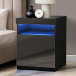 Bedside Table LED Nightstand Shelf Black