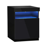 Bedside Table LED Nightstand Shelf Black