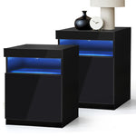 Bedside Tables Set of 2 LED Nightstand Black