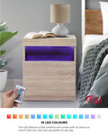 Bedside Table LED Nightstand Shelf Natural/High-gloss Front White