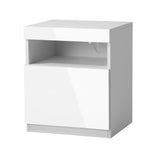 Bedside Table LED Nightstand Shelf Natural/High-gloss Front White