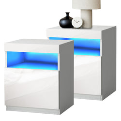 Bedside Tables Set of 2 LED Nightstand White