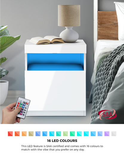 Bedside Tables Set of 2 LED Nightstand White