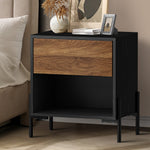 Bedside Table Nightstand Drawer Storage Cabinet Walnut & Black
