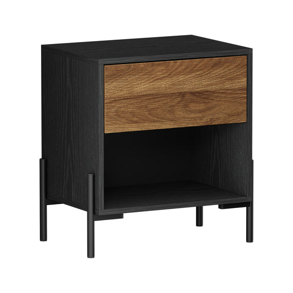  Bedside Table Nightstand Drawer Storage Cabinet Walnut & Black