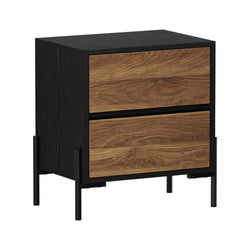 Bedside Table 2 Drawers Side End Nightstand Walnut