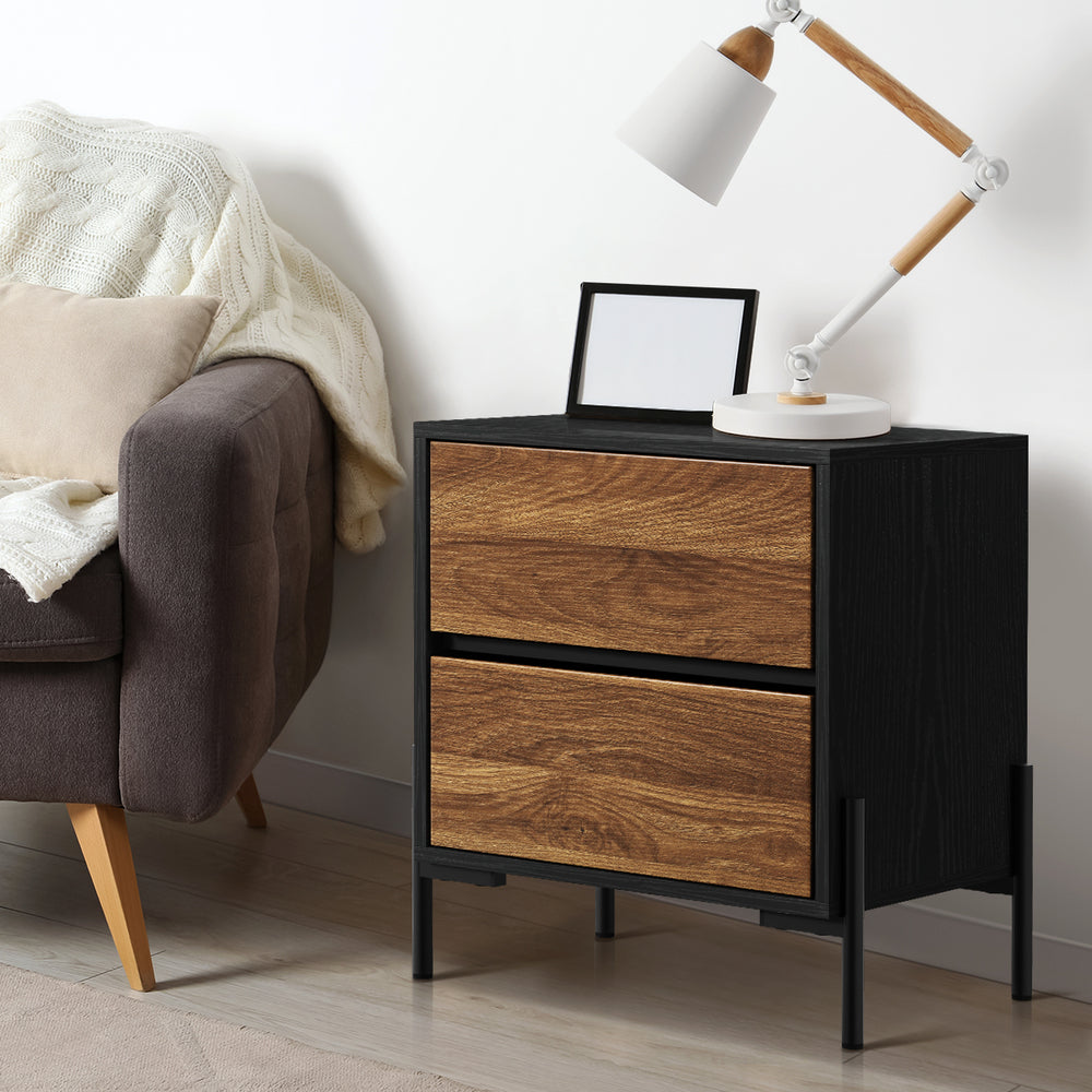 Bedside Table 2 Drawers Side End Nightstand Walnut