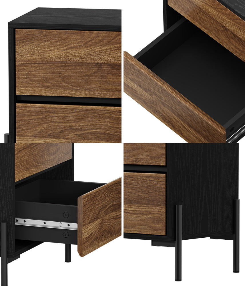 Bedside Table 2 Drawers Side End Nightstand Walnut