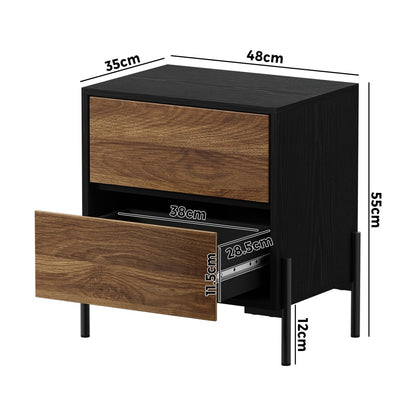 2x Bedside Table 2 Drawers Side End Nightstand Walnut