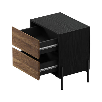 2x Bedside Table 2 Drawers Side End Nightstand Walnut