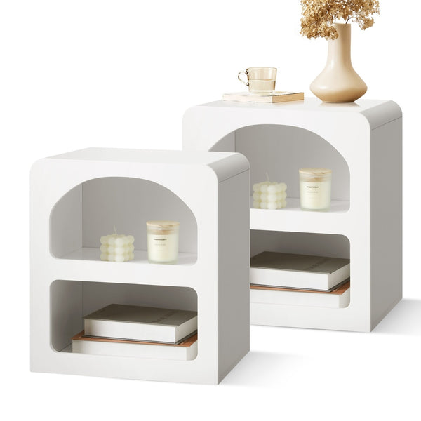  Bedside Tables Set of 2 Display Shelf White