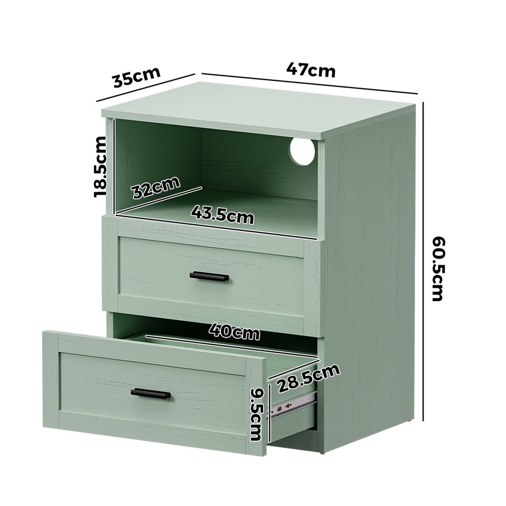 Green Bedside Table 2 Drawers Nightstand | HomeAndLiving