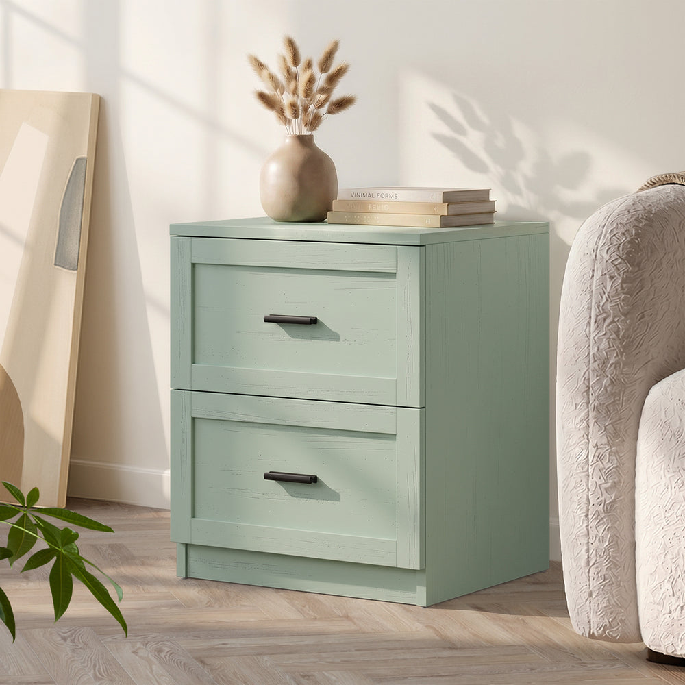 Green Bedside Table 2 Drawers Nightstand | HomeAndLiving