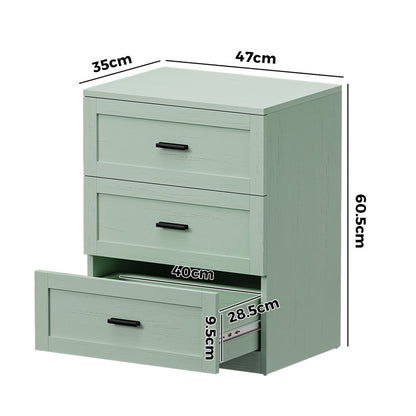 Green Bedside Table 3 Drawers Nightstand | HomeAndLiving