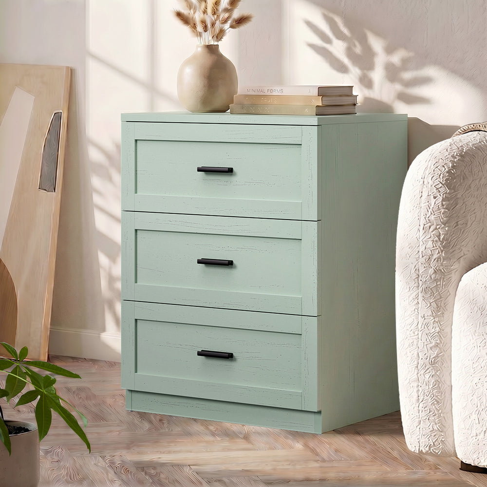 Green Bedside Table 3 Drawers Nightstand | HomeAndLiving