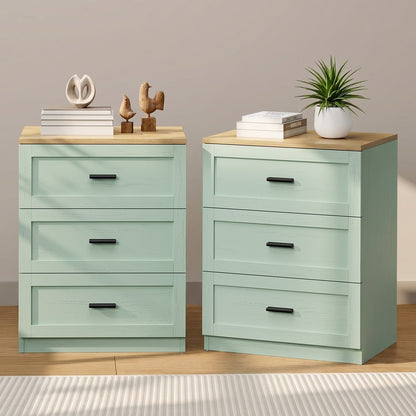 3 Drawer Nightstand Set of 2 Natural Green | HomeAndLiving
