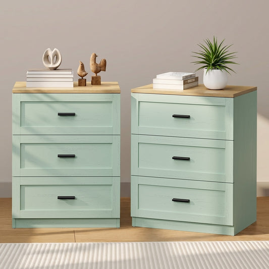 3 Drawer Nightstand Set of 2 Natural Green | HomeAndLiving - 3