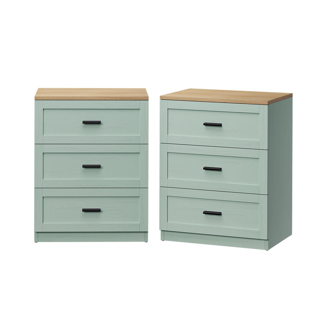 3 Drawer Nightstand Set of 2 Natural Green | HomeAndLiving