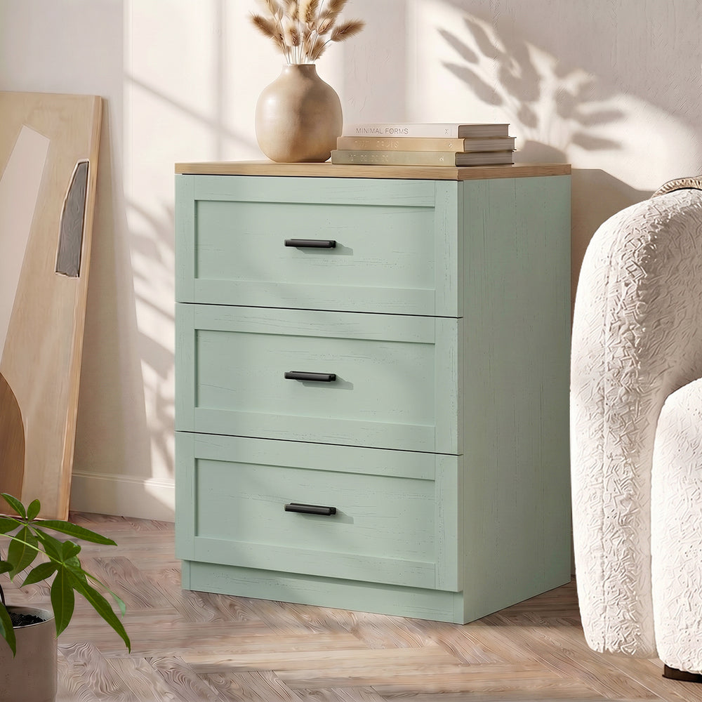 3 Drawer Nightstand Set of 2 Natural Green | HomeAndLiving
