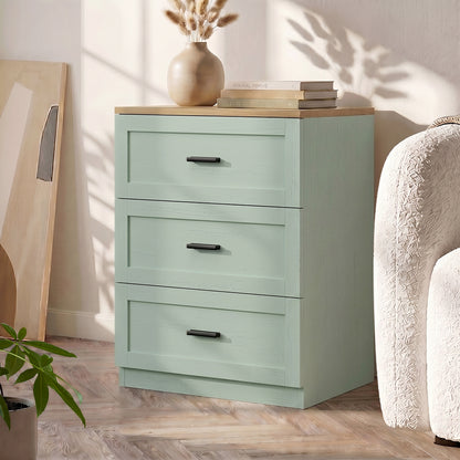 3 Drawer Nightstand Set of 2 Natural Green | HomeAndLiving