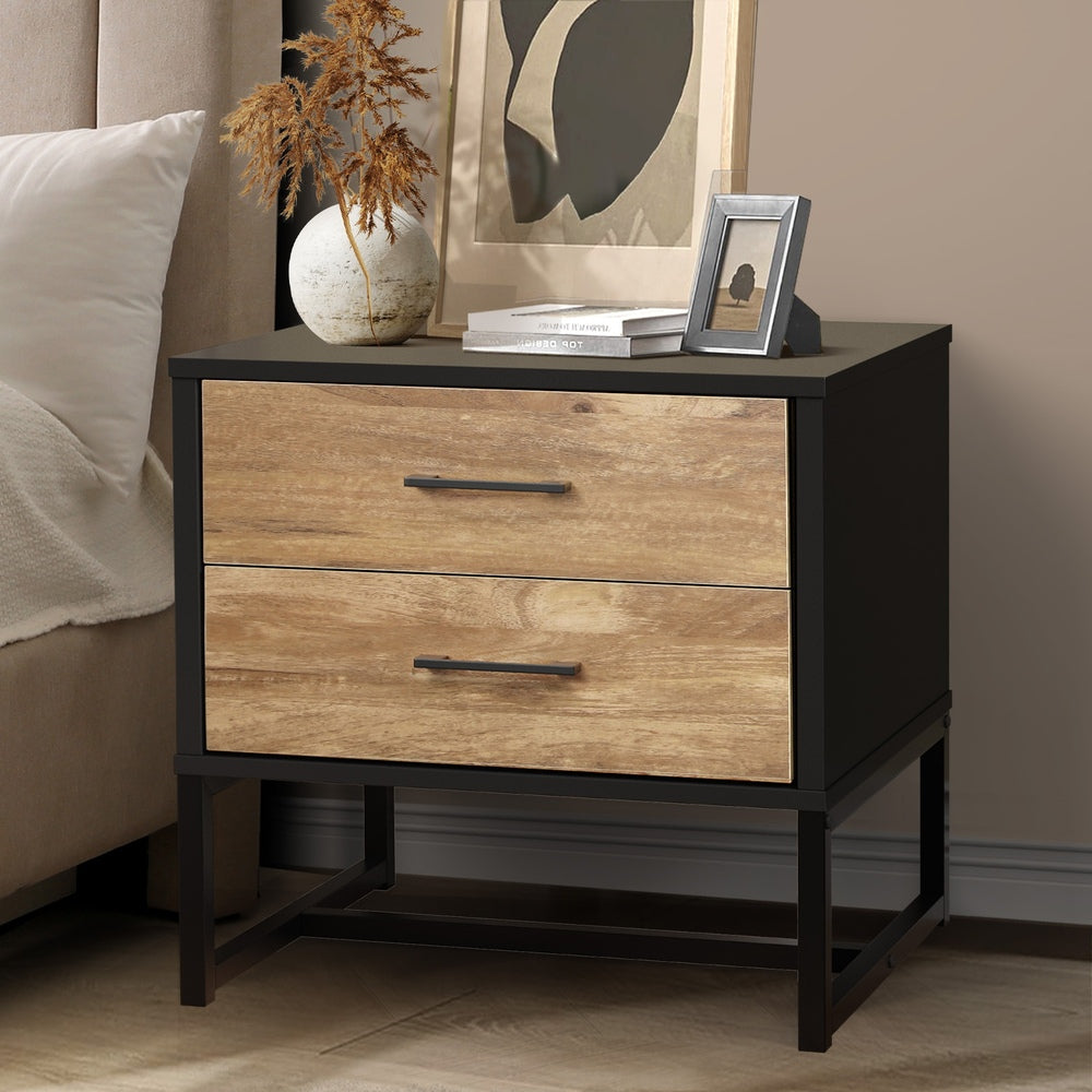Bedside Table 2 Drawers Storage Metal Industrial