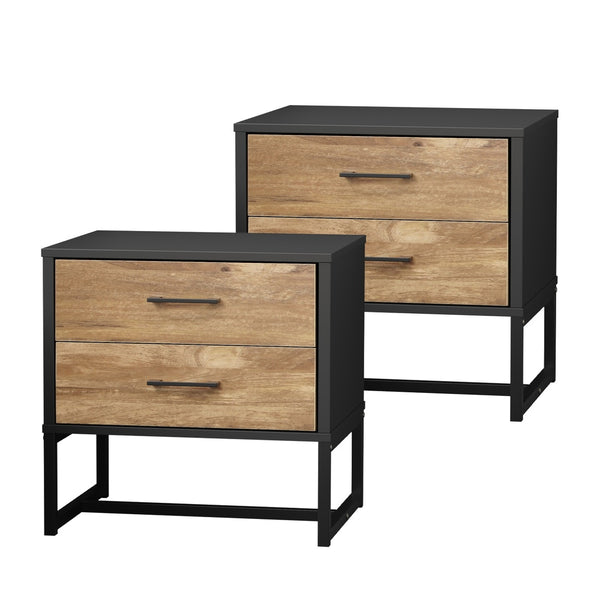  2x Bedside Table 2 Drawers Storage Metal Industrial