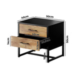 2x Bedside Table 2 Drawers Storage Metal Industrial