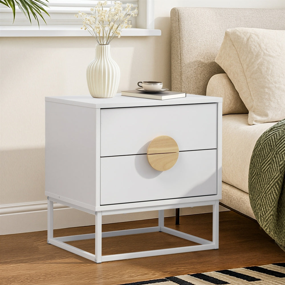 Bedside Table 2 Drawers Steel Legs White | HomeAndLiving