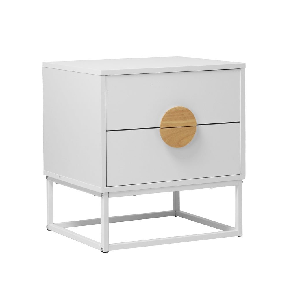 Bedside Table 2 Drawers Steel Legs White | HomeAndLiving - 2