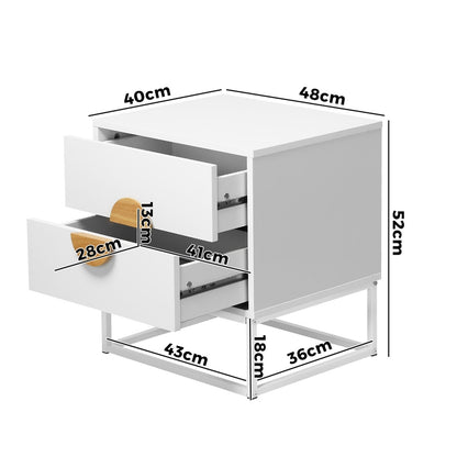 Bedside Table 2 Drawers Steel Legs White | HomeAndLiving - 5