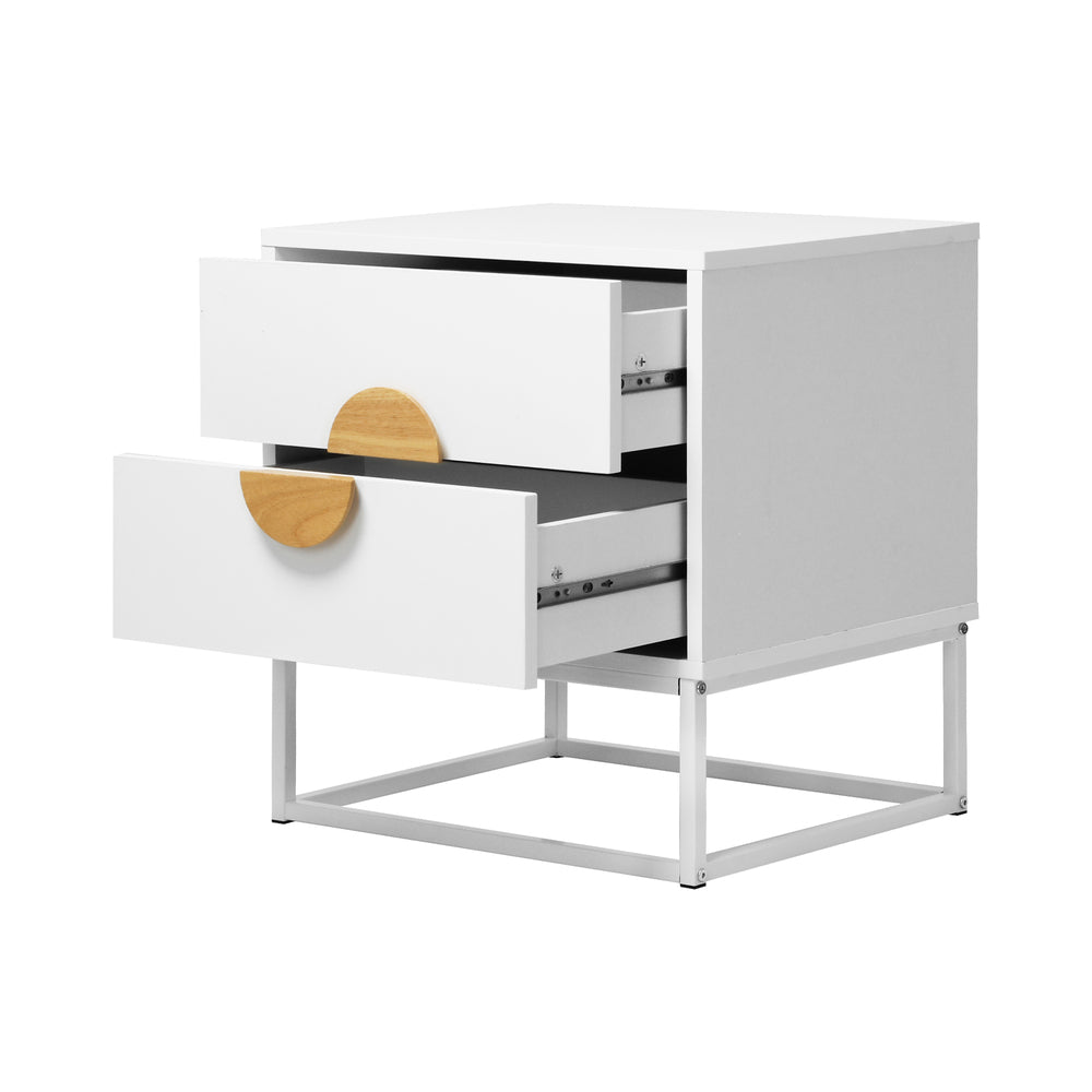 Bedside Table 2 Drawers Steel Legs White | HomeAndLiving - 4