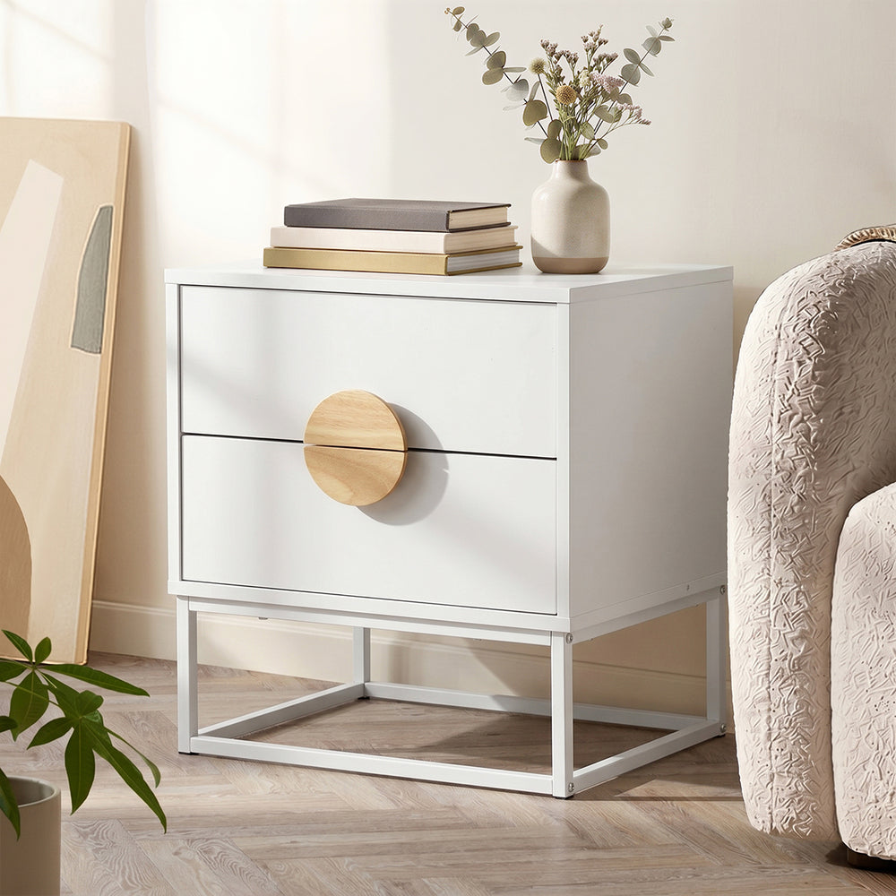 Bedside Table 2 Drawers Steel Legs White | HomeAndLiving - 8
