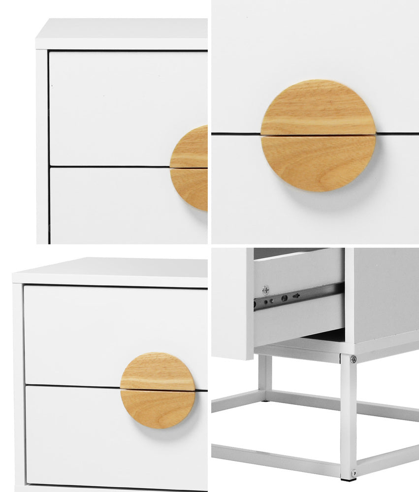 Bedside Table 2 Drawers Steel Legs White | HomeAndLiving - 7