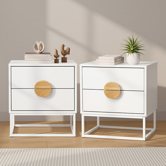 Bedside Tables Set 2 White Steel Legs | HomeAndLiving - 5