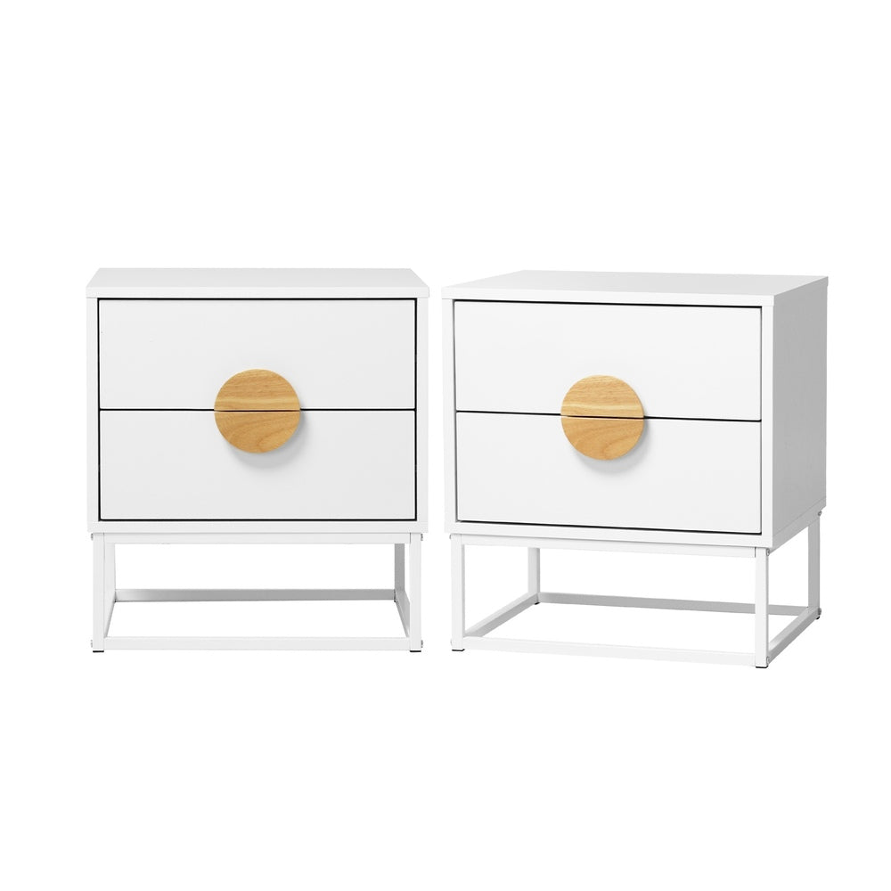 Bedside Tables Set 2 White Steel Legs | HomeAndLiving