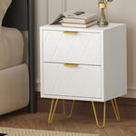 Bedside Table 2 Drawers Gold Metal Nightstand - White