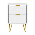 Bedside Table 2 Drawers Gold Metal Nightstand - White