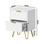 Bedside Table 2 Drawers Gold Metal Nightstand - White