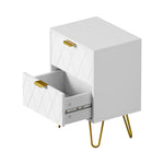 Bedside Table 2 Drawers Gold Metal Nightstand - White